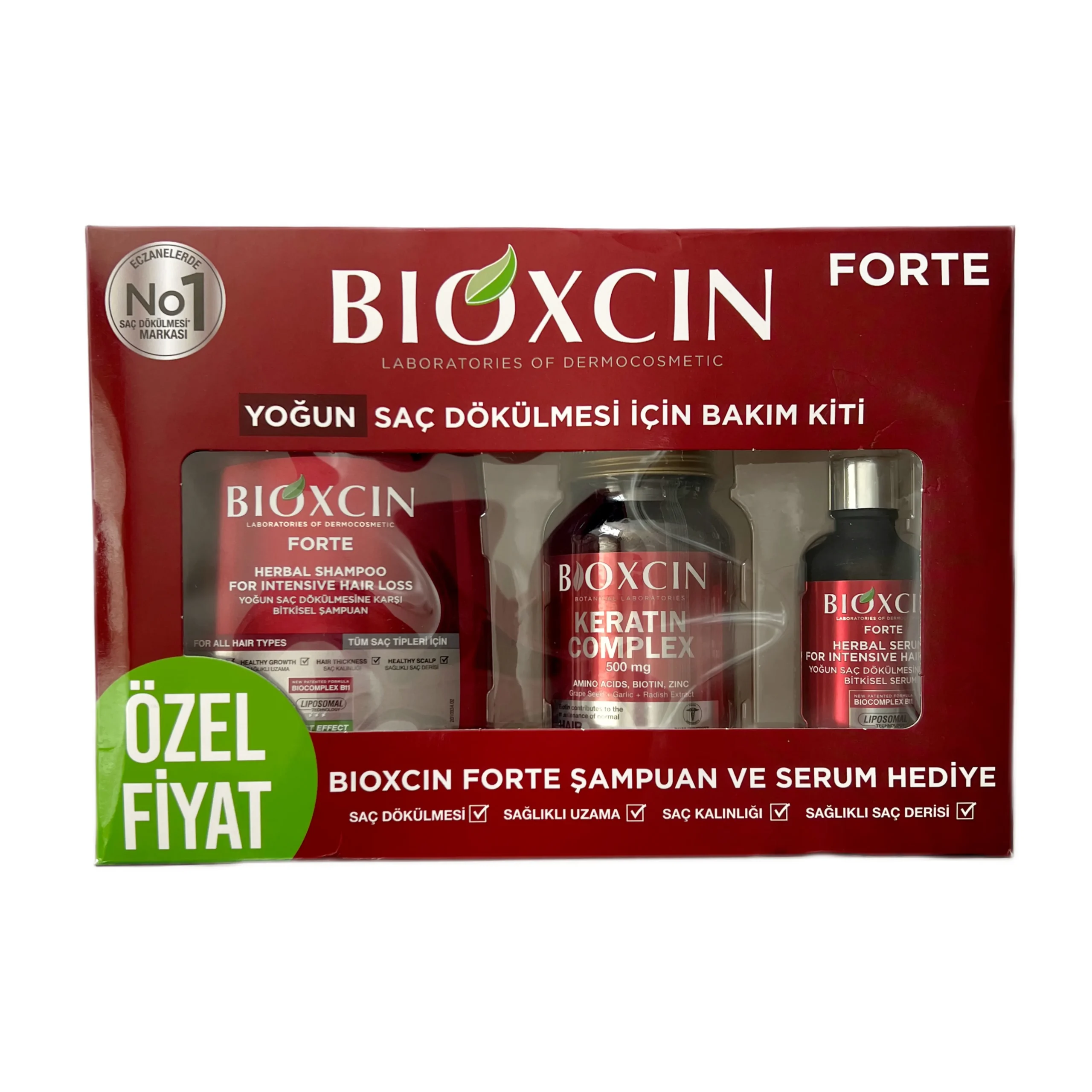 پک ضدریزش و رشد مجدد قوی فورت بیوکسین Bioxcin مخصوص مرد و زن شامل:شامپو+مکمل غذایی+سرم اورجینال